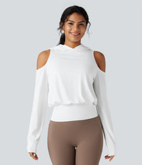 Hooded Cold Shoulder Long Sleeve Workout Sports Sweatshirt