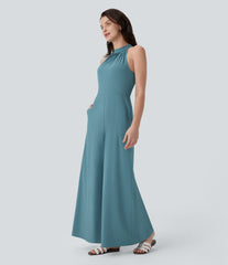 Breezeful™ Halter Tie Pocket Wide Leg Flowy Quick Dry Jumpsuit