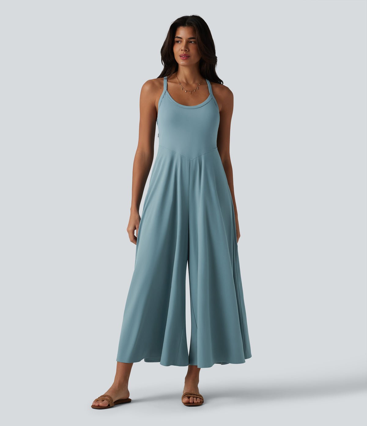 Breezeful™ U Neck Flowy Quick Dry Slip Jumpsuit with Pockets