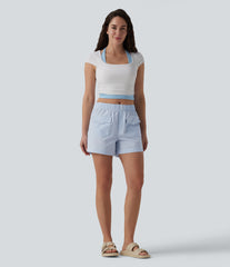 Mid Rise Quick Dry Crinkle Casual Baggy Shorts with Flap Pockets