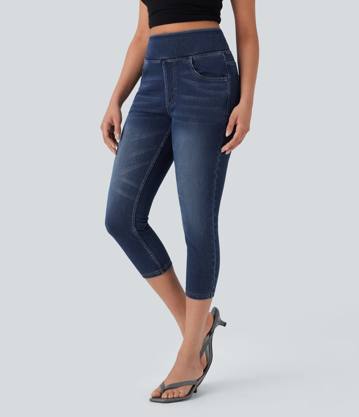 Halara Flex™ High-Waisted Denim Casual Capri Leggings with Pockets