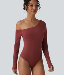 SoftlyZero™ Airy One Shoulder Long Sleeve Built-in Bra InstantCool Casual Bodysuit