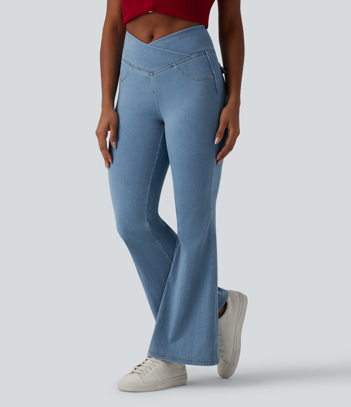 Halara Flex™ Crossover High Waisted Casual Flare Jeans with Pockets
