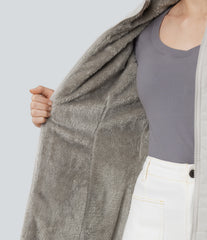 Hooded Zipper Long Sleeve Casual Sherpa Faux Fur hooded Jacket with Pockets