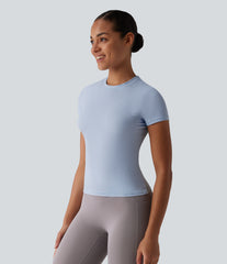 Ribbed Knit Round Neck Short Sleeve Workout Sports Top