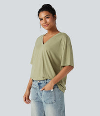 V-neck Short Sleeve Relaxed Casual Top