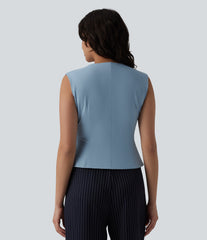 V Neck Sleeveless Work Blouse