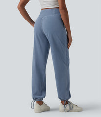 Halara Flex™ Mid Rise Crossover Drawstring Denim Casual Joggers with Pockets