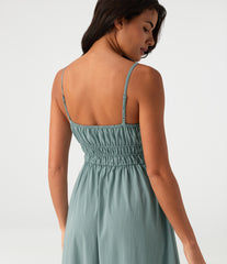 Tie Front Flowy Midi Casual Linen-Feel Slip Dress