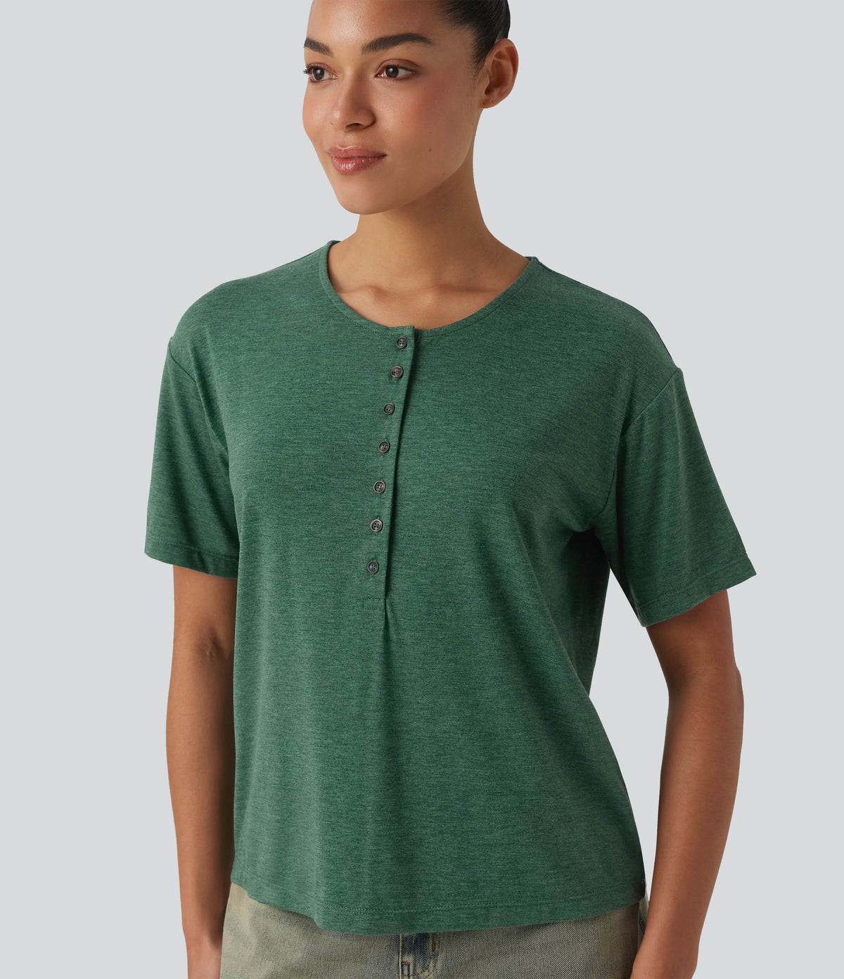 Henley Short Sleeve Heathered Relaxed Casual T-Shirt