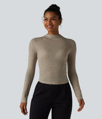 Mock-neck Long Sleeve Ruched Wool-Blend Work Top