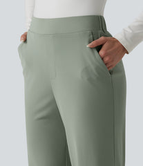 High Waisted Work Straight Leg Pants with Pockets