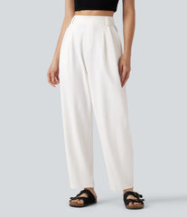 High-waisted Barrel Leg Baggy Work Pants with Pockets