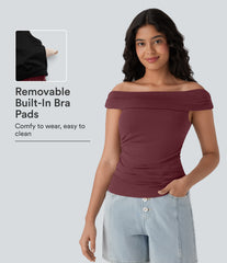 Off Shoulder Ruched Skinny Casual Top