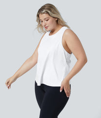 Cut Out Crossover Hem Solid Yoga Plus Size Tank Top