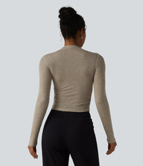 Mock-neck Long Sleeve Ruched Wool-Blend Work Top