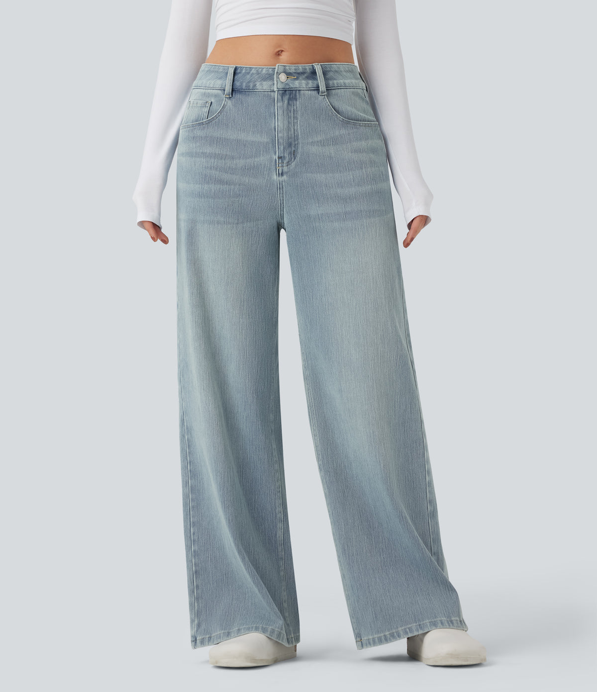 Halara Flex™ Mid Rise Wide Leg Washed Casual Jeans with Pockets