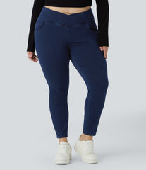 Halara Flex™ High Waisted Crossover Pockets Denim 7/8 Plus Size Work Leggings