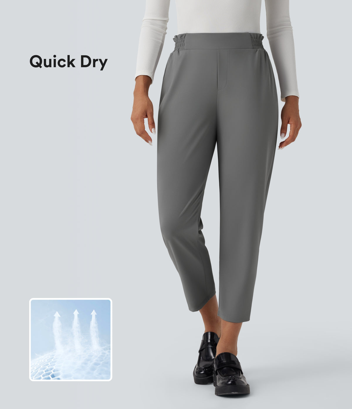 Halara Flex™ Mid Rise Frill Tapered Quick Dry Work Pants with Pockets-UPF40+