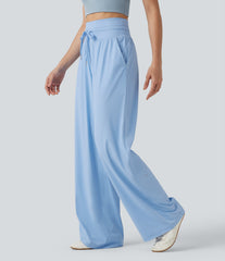 High Waisted Drawstring Wide Leg InstantCool Casual Pants with Pockets-UPF50+