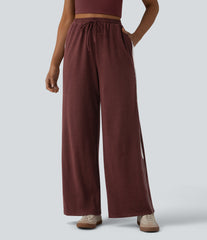 High Waisted Drawstring Color Block Stripes Casual Baggy Pants with Pockets