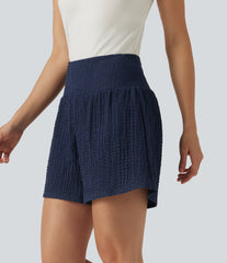 High-waisted 2-in-1 Crinkle Casual Baggy Shorts with Pockets