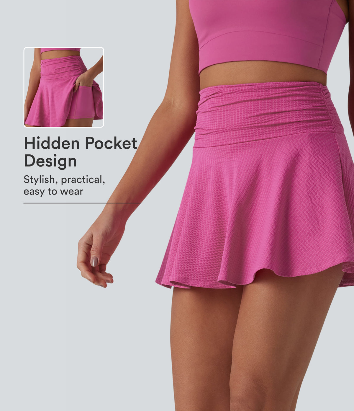 High Waisted 2-in-1 Quick Dry Flare Mini Tennis Skirt with Pockets-UPF40+