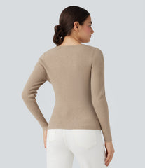 V-neck Long Sleeve Crossover Slim Work Sweater