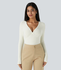 V Neck Long Sleeve Thermal Work Top
