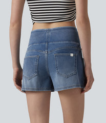 Halara Flex™ Mid Rise Draped Lyocell Washed Denim Casual Shorts 3.5'' with Pockets