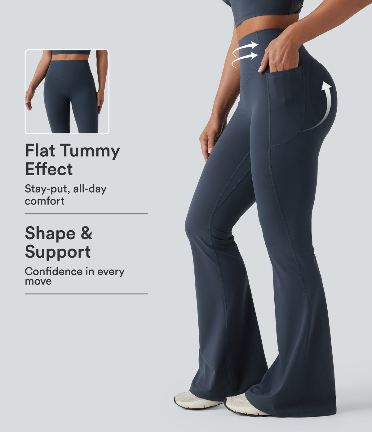 Halara UltraSculpt™ High Waisted Scrunch Butt Lifting Tummy Control Shaping Yoga Flare Leggings with Pockets