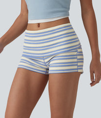 Ribbed Knit Foldover Low Rise Stripes Casual Skinny Shorts