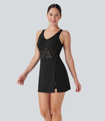 SoftlyZero™ Airy Contrast Lace 2-in-1 InstantCool Tennis Active Dress with Pocket-UPF50+