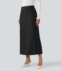 High-waisted Split Midi Fleece Casual A-line Skirt