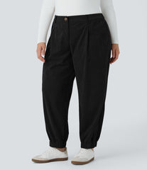 Mid Rise Zipper Pockets Corduroy Casual Plus Size Joggers
