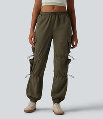 Mid Rise Adjustable Drawcord Casual Cargo Joggers with Pockets