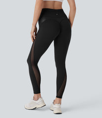 DayStretch High Waisted Tummy Control Back Zip Pocket Contrast Mesh 7/8 Workout Leggings