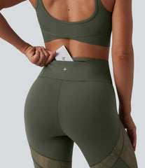 SoftlyZero™ High Waisted Contrast Lace Workout Leggings with Pocket-UPF50+