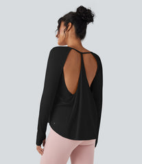 SoftlyZero™ Airy Round Neck Long Sleeve Thumb Hole Cut Out InstantCool Yoga Sports Top