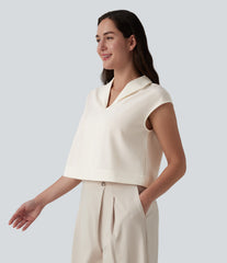 Cap Sleeve Casual Linen-Feel Shirt