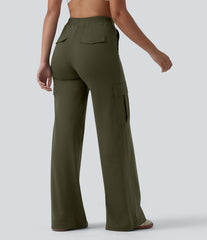DayStretch V-Shaped High Waisted Wide Leg Casual Cargo Pants with Pockets