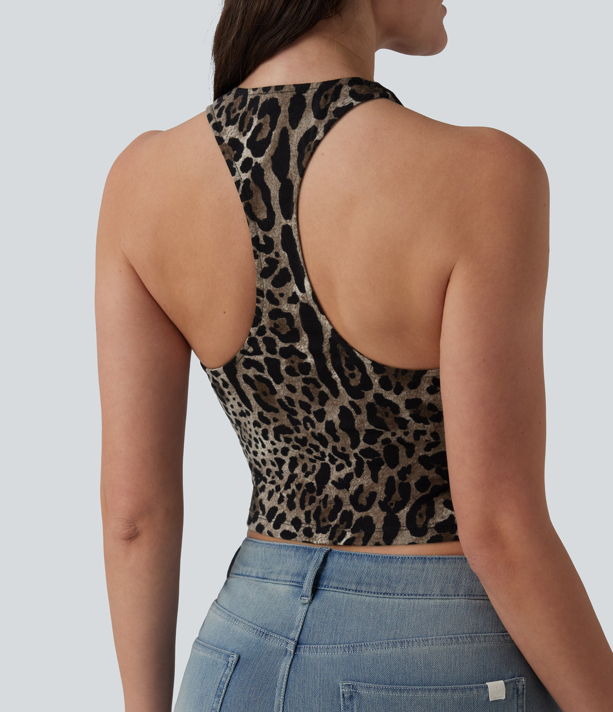 Deep V-neck Racerback Leopard Print Casual Tank Top