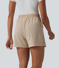 High Waisted Invisible Zipper Linen-Feel Casual Skort with Pocket