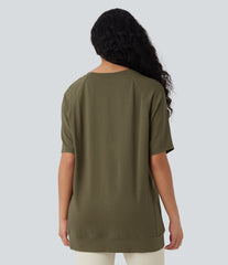 Round Neck Short Sleeve High Low Casual Top