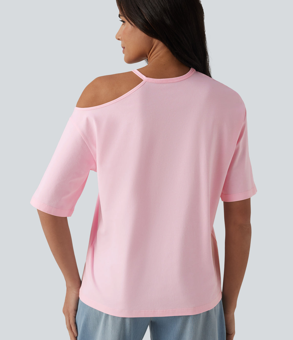 Round Neck Cut Out Half Sleeve Casual Cotton T-Shirt