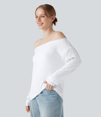 Off Shoulder Long Sleeve Casual T-Shirt