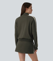 DayStretch Stand Collar Color Block Stripes Workout Jacket with Pockets