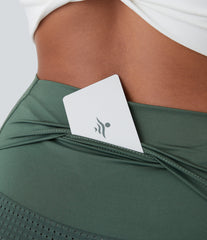 High Waisted Mesh Back Waistband Pocket 2-in-1 Casual Shorts 2"