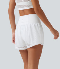 SoftlyZero™ QuickDry Crossover High Waisted 2-in-1 Eyelet Yoga Shorts 3'' with Pockets