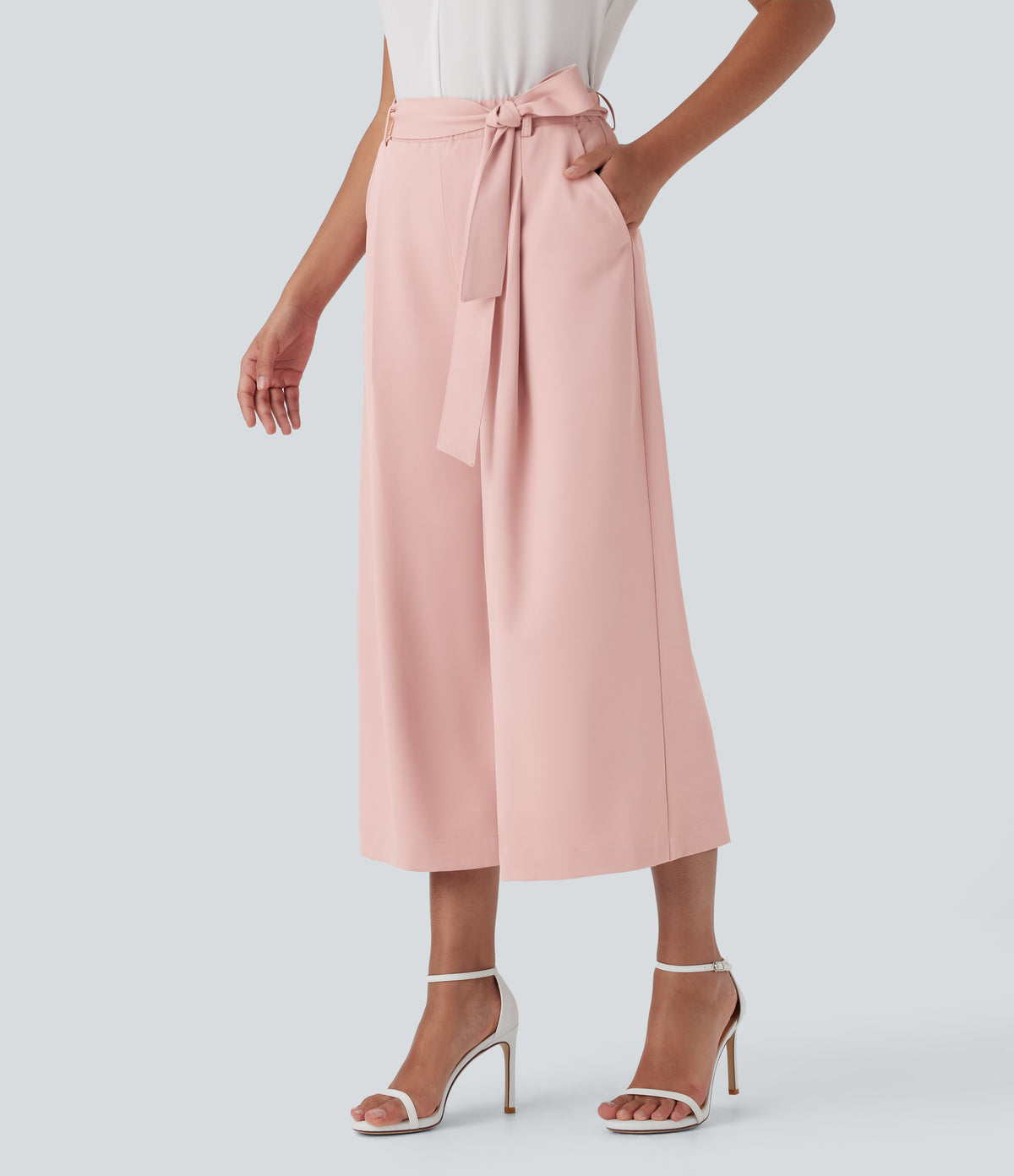 Halara Flex™ High Waisted Belted Wide Leg Cropped Work Pants with Pockets